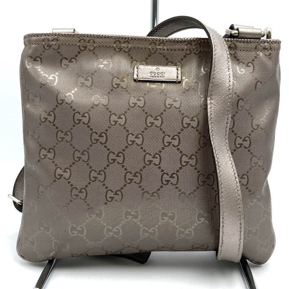 GUCCI Crossbody Shoulder Bag GG Imprime Metallic Pink Brown